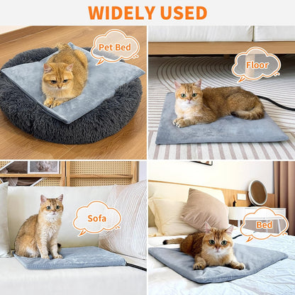 Pet Heating Pad, 9 Adjustable Temperature Cat Heating Pad with Timer, 17.7"x17.7" Waterproof Heated Warming Dog Blanket Bed Mat for Cats Dogs Kitten Puppy Small Animal Indoor with Chew Resistant Cord