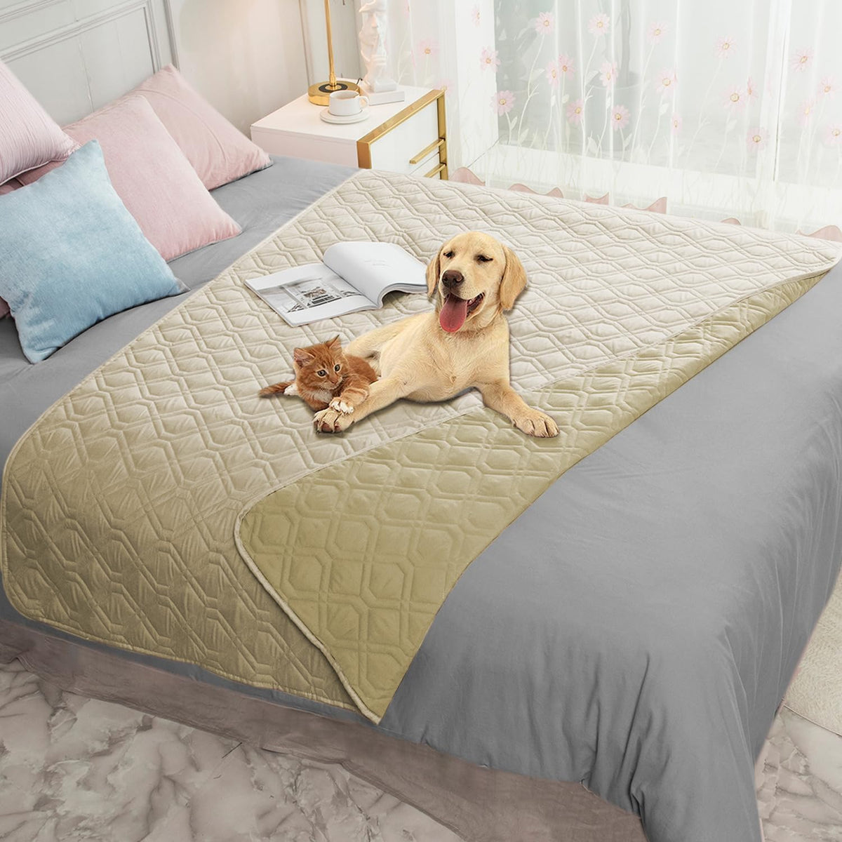 Waterproof Dog Bed Cover Pet Blanket for Furniture Bed Couch Sofa Reversible - Colors A