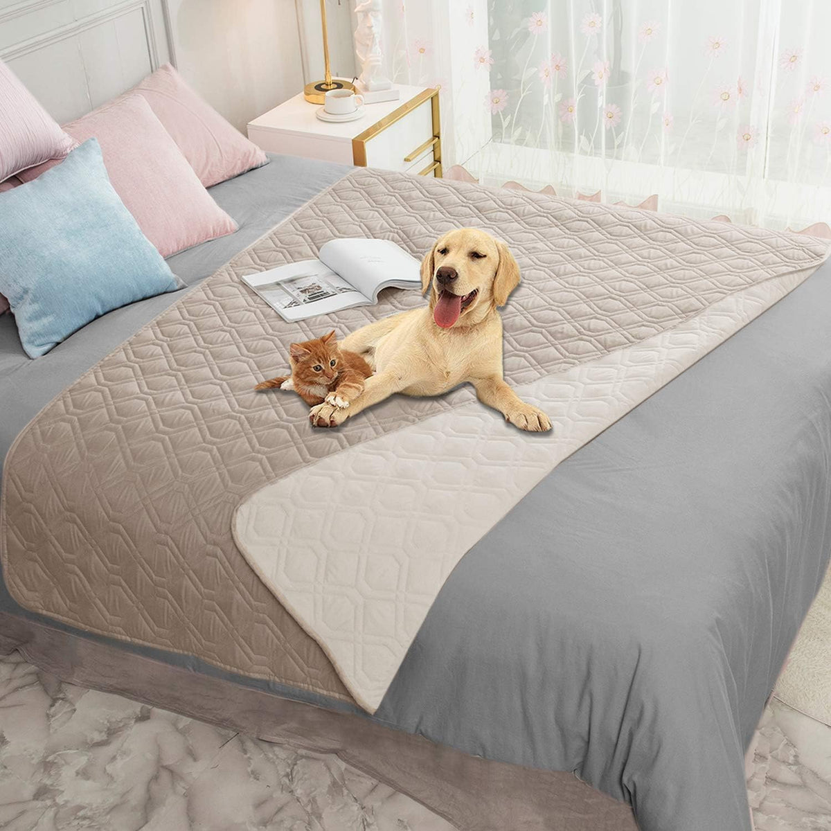 Waterproof Dog Bed Cover Pet Blanket for Furniture Bed Couch Sofa Reversible - Colors A