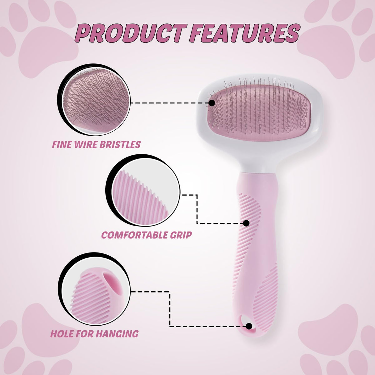 Pink Deshedding Slicker Brush for Long and Short Hair Dogs | Removes Loose Undercoat, Mats and Tangles, Skin Friendly Grooming Comb for Shedding Control on Long and Short Hair