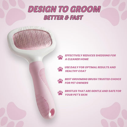 Pink Deshedding Slicker Brush for Long and Short Hair Dogs | Removes Loose Undercoat, Mats and Tangles, Skin Friendly Grooming Comb for Shedding Control on Long and Short Hair