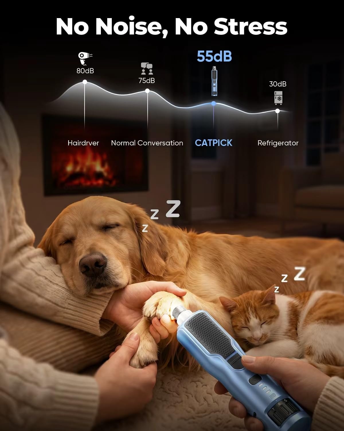 7-Speed Quiet Dog & Cat Nail Grinder with 360° LED for Thick Nails