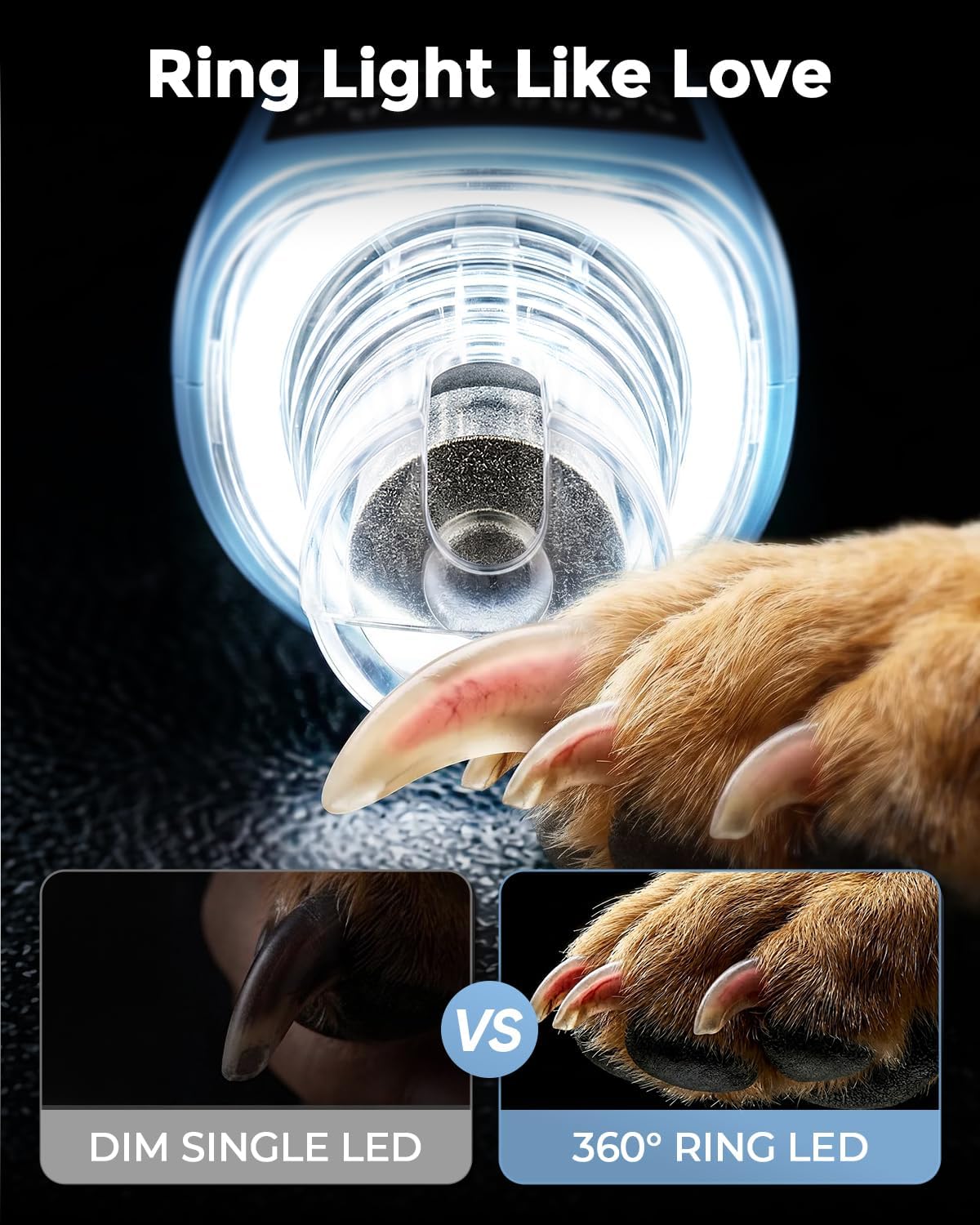 7-Speed Quiet Dog & Cat Nail Grinder with 360° LED for Thick Nails