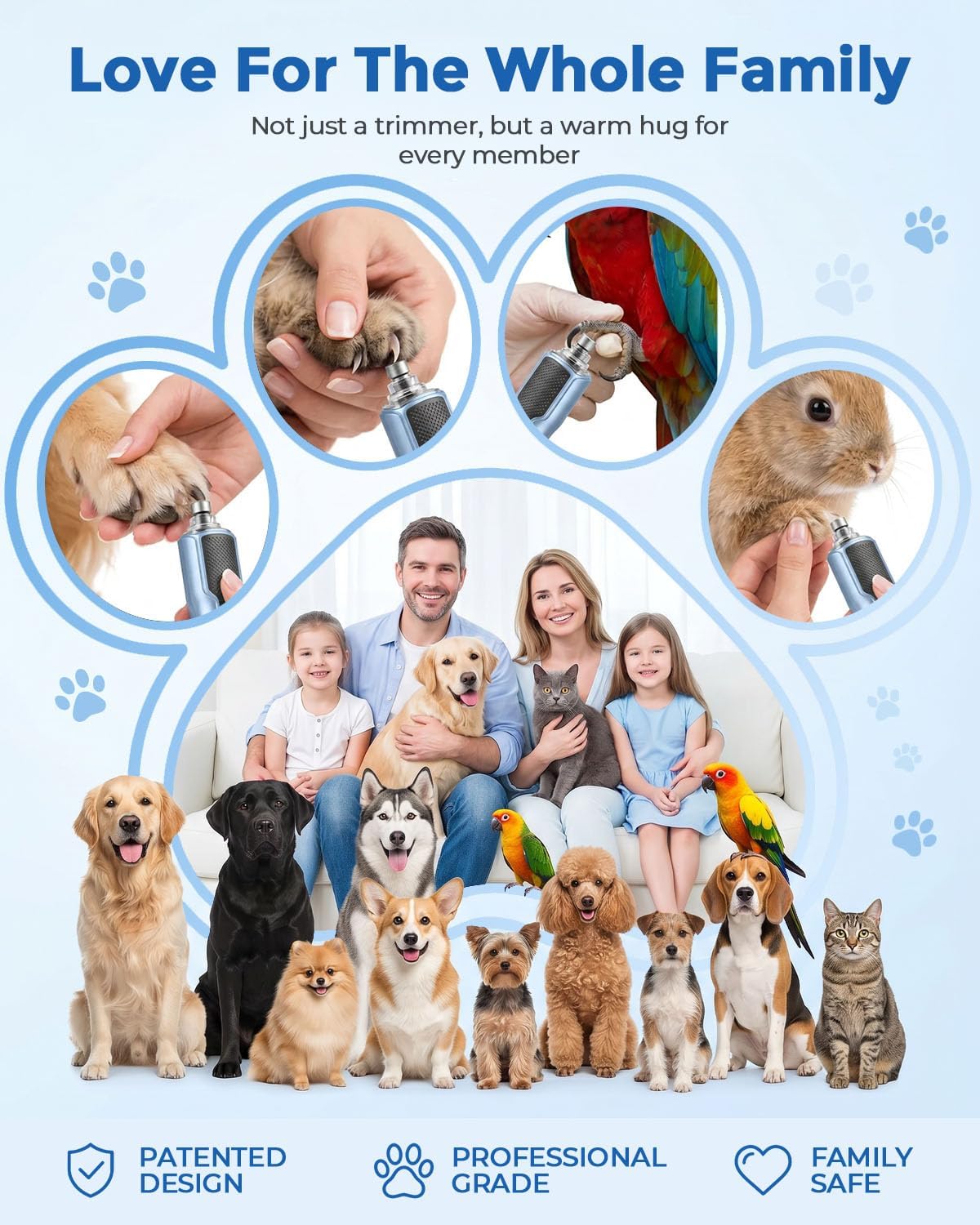 7-Speed Quiet Dog & Cat Nail Grinder with 360° LED for Thick Nails