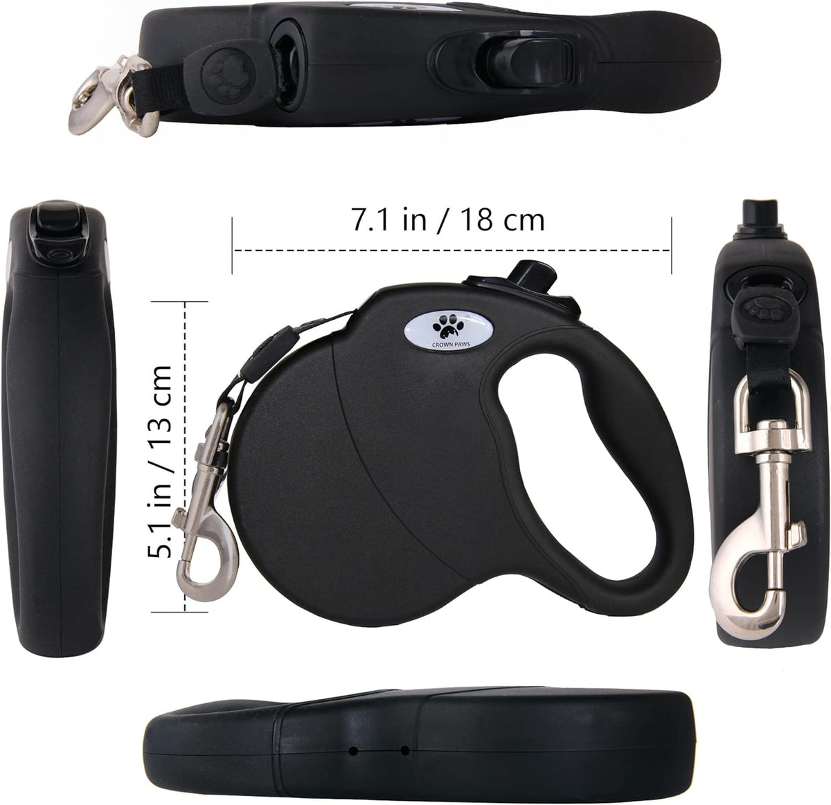 16ft Retractable Dog Leash for Large Breed Dogs up to 110 lbs with a Detachable Chew Proof Extender Wire Ropes (Black L)