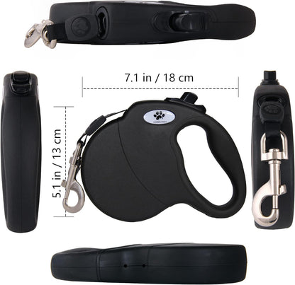 16ft Retractable Dog Leash for Large Breed Dogs up to 110 lbs with a Detachable Chew Proof Extender Wire Ropes (Black L)