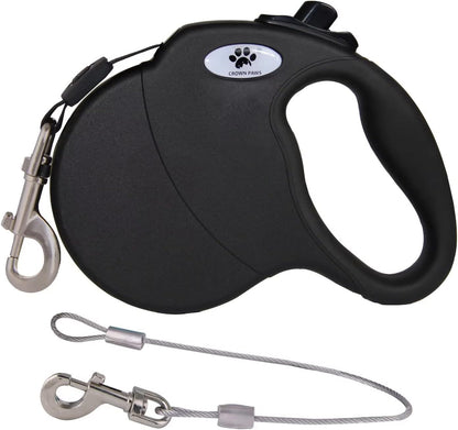 16ft Retractable Dog Leash for Large Breed Dogs up to 110 lbs with a Detachable Chew Proof Extender Wire Ropes (Black L)