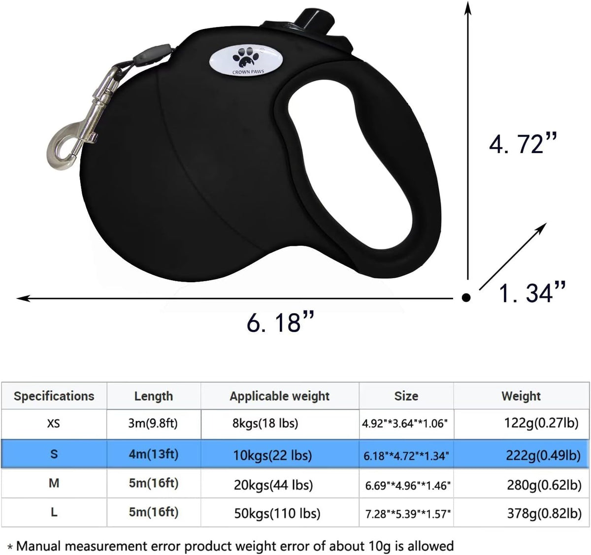 16ft Retractable Dog Leash for Large Breed Dogs up to 110 lbs with a Detachable Chew Proof Extender Wire Ropes (Black L)