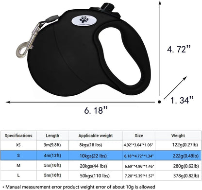 16ft Retractable Dog Leash for Large Breed Dogs up to 110 lbs with a Detachable Chew Proof Extender Wire Ropes (Black L)
