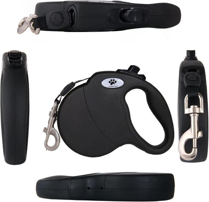 16ft Retractable Dog Leash for Large Breed Dogs up to 110 lbs with a Detachable Chew Proof Extender Wire Ropes (Black L)