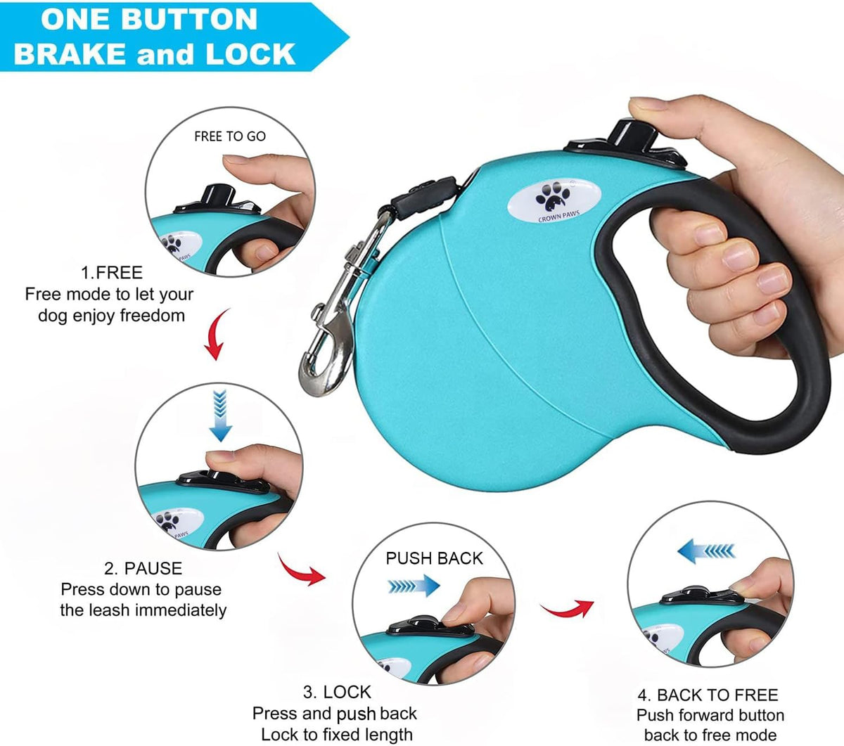16ft Retractable Dog Leash for Large Breed Dogs up to 110 lbs with a Detachable Chew Proof Extender Wire Ropes (Black L)