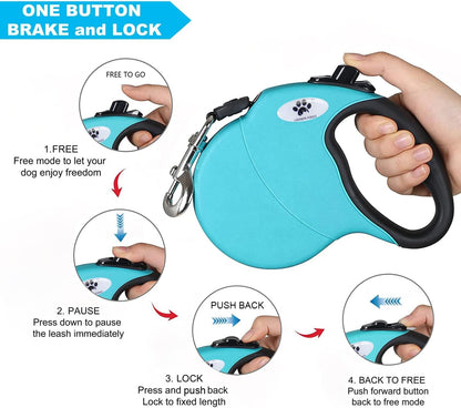 16ft Retractable Dog Leash for Large Breed Dogs up to 110 lbs with a Detachable Chew Proof Extender Wire Ropes (Black L)