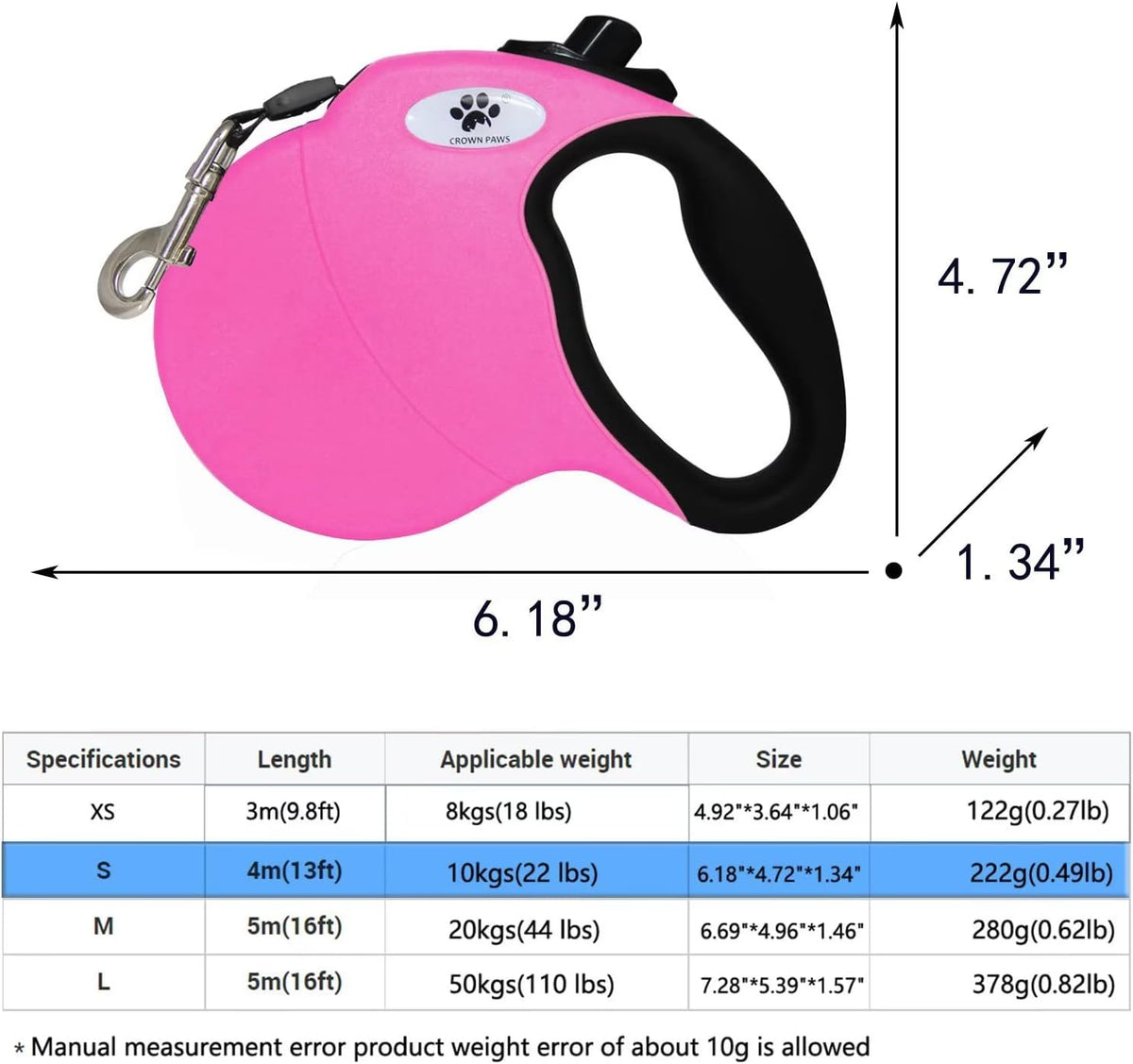 16ft Retractable Dog Leash for Large Breed Dogs up to 110 lbs with a Detachable Chew Proof Extender Wire Ropes (Black L)