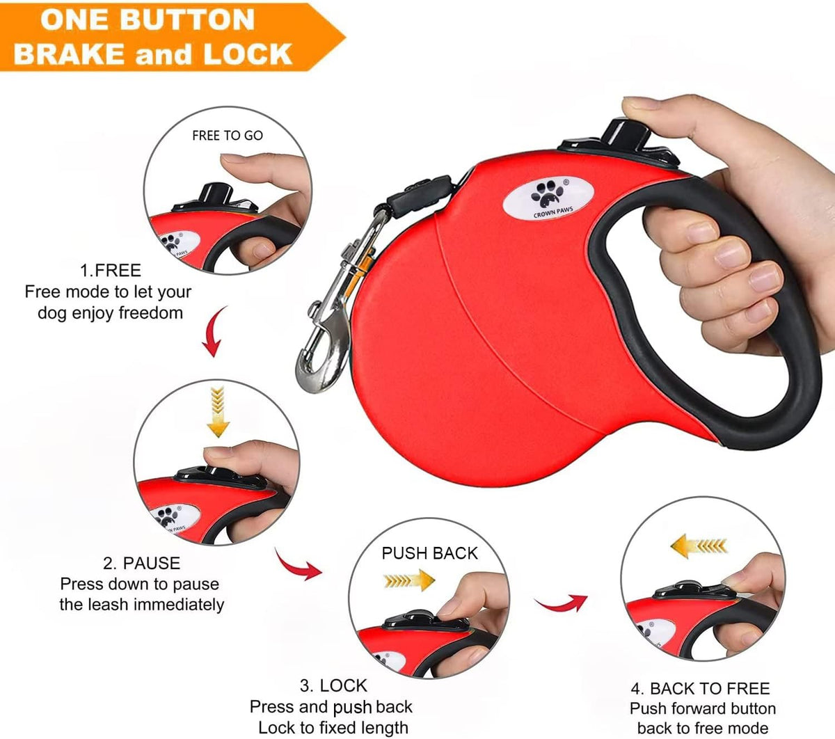 16ft Retractable Dog Leash for Large Breed Dogs up to 110 lbs with a Detachable Chew Proof Extender Wire Ropes (Black L)