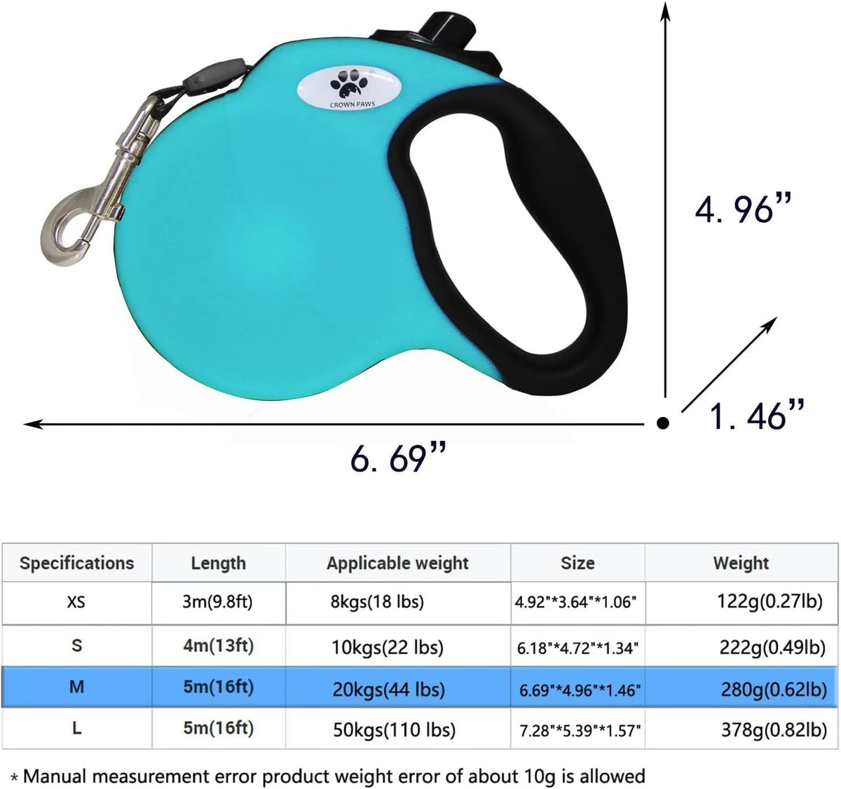 16ft Retractable Dog Leash for Large Breed Dogs up to 110 lbs with a Detachable Chew Proof Extender Wire Ropes (Black L)