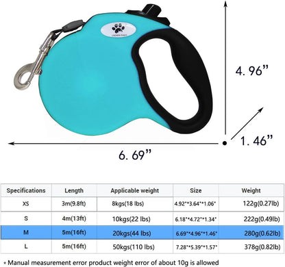 16ft Retractable Dog Leash for Large Breed Dogs up to 110 lbs with a Detachable Chew Proof Extender Wire Ropes (Black L)