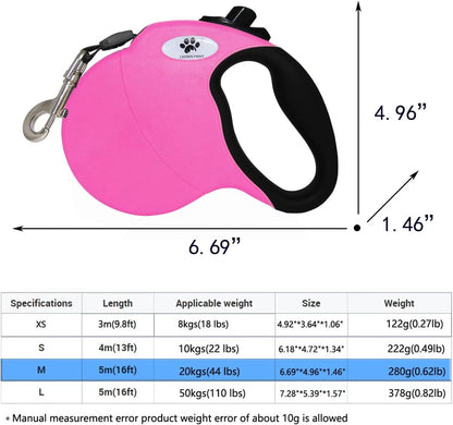 16ft Retractable Dog Leash for Large Breed Dogs up to 110 lbs with a Detachable Chew Proof Extender Wire Ropes (Black L)