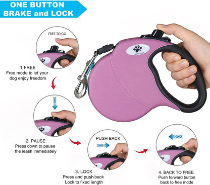 16ft Retractable Dog Leash for Large Breed Dogs up to 110 lbs with a Detachable Chew Proof Extender Wire Ropes (Black L)