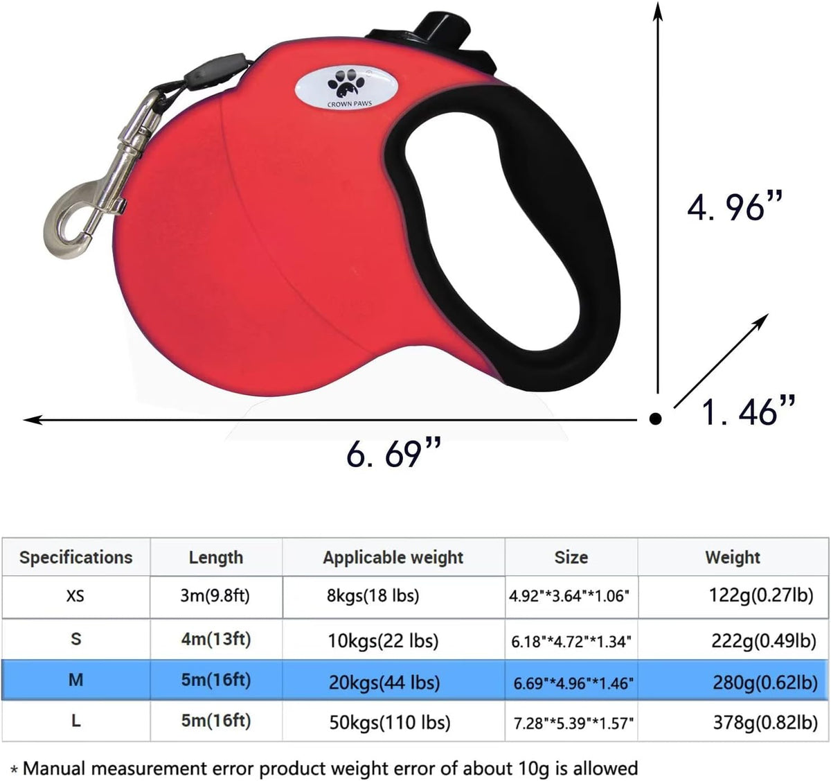 16ft Retractable Dog Leash for Large Breed Dogs up to 110 lbs with a Detachable Chew Proof Extender Wire Ropes (Black L)