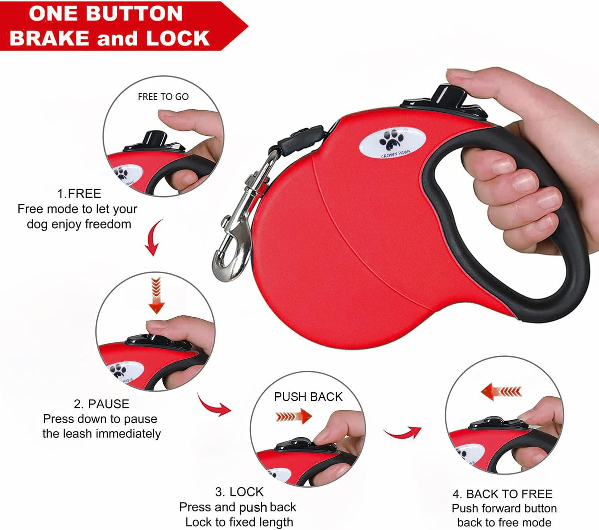 16ft Retractable Dog Leash for Large Breed Dogs up to 110 lbs with a Detachable Chew Proof Extender Wire Ropes (Black L)