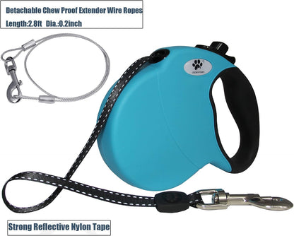 16ft Retractable Dog Leash for Large Breed Dogs up to 110 lbs with a Detachable Chew Proof Extender Wire Ropes (Black L)