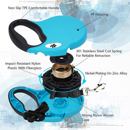 16ft Retractable Dog Leash for Large Breed Dogs up to 110 lbs with a Detachable Chew Proof Extender Wire Ropes (Black L)