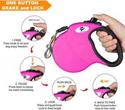 16ft Retractable Dog Leash for Large Breed Dogs up to 110 lbs with a Detachable Chew Proof Extender Wire Ropes (Black L)