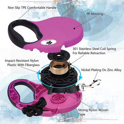 16ft Retractable Dog Leash for Large Breed Dogs up to 110 lbs with a Detachable Chew Proof Extender Wire Ropes (Black L)