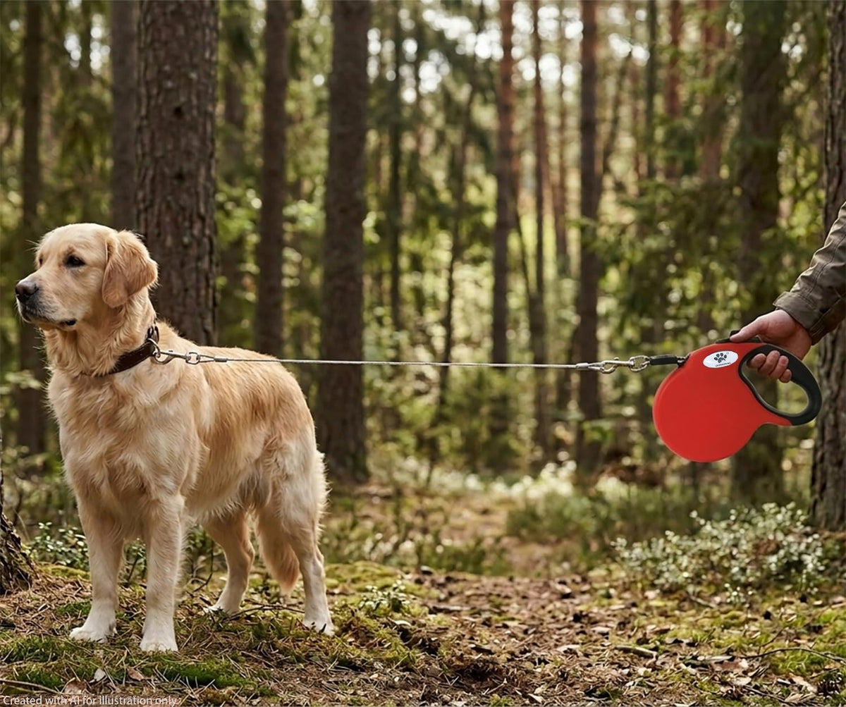 16ft Retractable Dog Leash for Large Breed Dogs up to 110 lbs with a Detachable Chew Proof Extender Wire Ropes (Black L)
