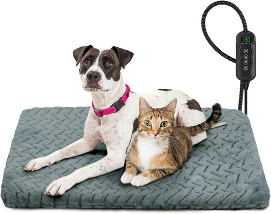 Heated Dog Bed, 28''x20'' Waterproof Cat Heating Pad with Timer Temperature Adjustable, Indoor Heated Electric Pet Bed for Cats Dogs, Auto Power-Off, Anti-bite Pet Heated Pad, Medium