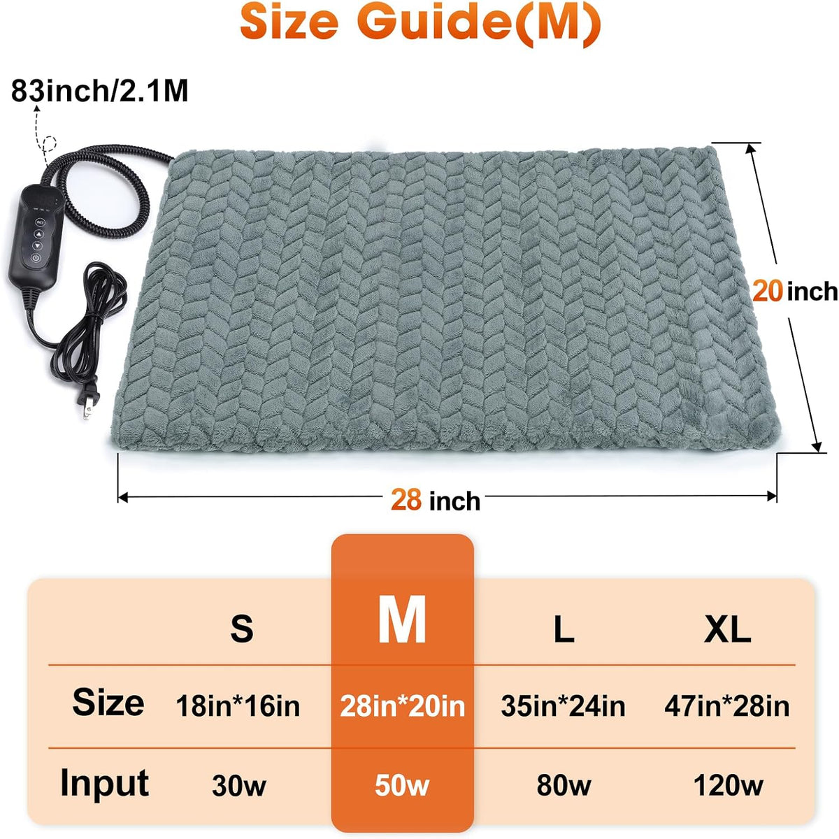 Heated Dog Bed, 28''x20'' Waterproof Cat Heating Pad with Timer Temperature Adjustable, Indoor Heated Electric Pet Bed for Cats Dogs, Auto Power-Off, Anti-bite Pet Heated Pad, Medium