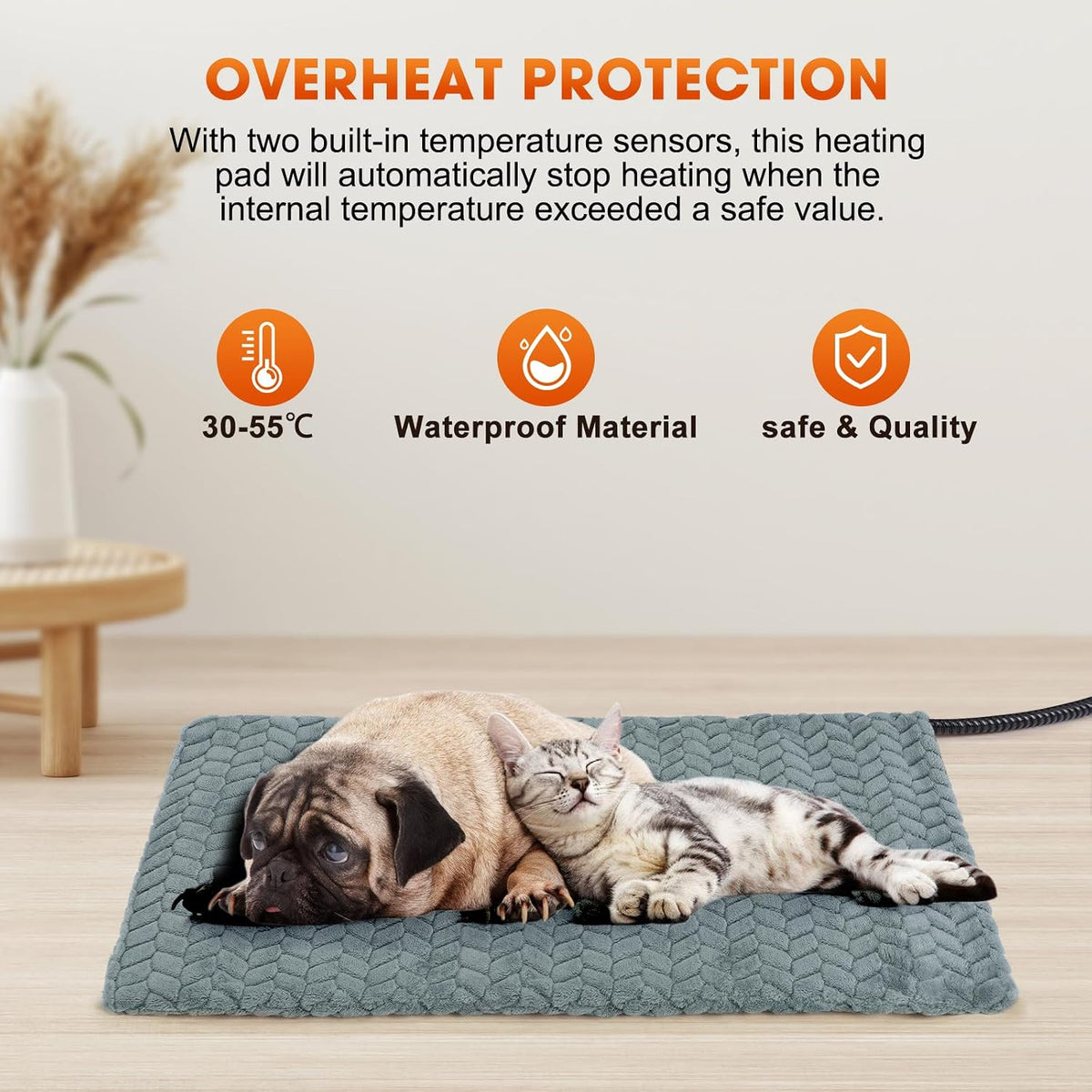 Heated Dog Bed, 28''x20'' Waterproof Cat Heating Pad with Timer Temperature Adjustable, Indoor Heated Electric Pet Bed for Cats Dogs, Auto Power-Off, Anti-bite Pet Heated Pad, Medium