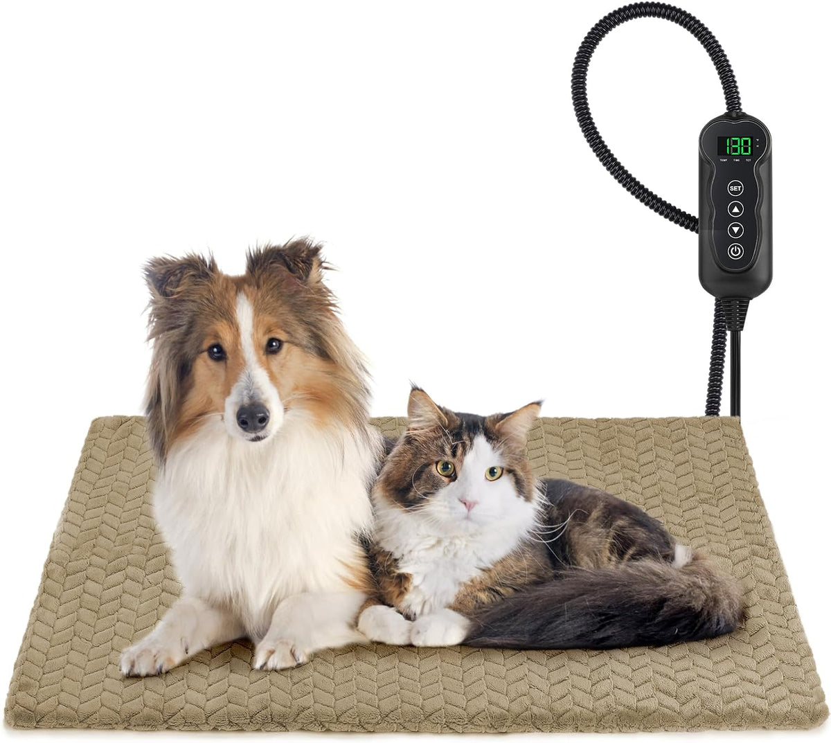 Heated Dog Bed, 28''x20'' Waterproof Cat Heating Pad with Timer Temperature Adjustable, Indoor Heated Electric Pet Bed for Cats Dogs, Auto Power-Off, Anti-bite Pet Heated Pad, Medium