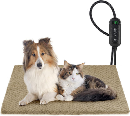 Heated Dog Bed, 28''x20'' Waterproof Cat Heating Pad with Timer Temperature Adjustable, Indoor Heated Electric Pet Bed for Cats Dogs, Auto Power-Off, Anti-bite Pet Heated Pad, Medium