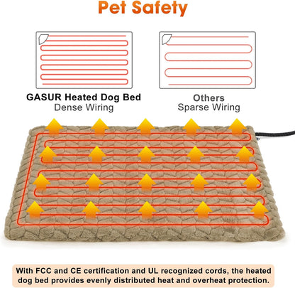 Heated Dog Bed, 28''x20'' Waterproof Cat Heating Pad with Timer Temperature Adjustable, Indoor Heated Electric Pet Bed for Cats Dogs, Auto Power-Off, Anti-bite Pet Heated Pad, Medium