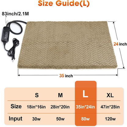 Heated Dog Bed, 28''x20'' Waterproof Cat Heating Pad with Timer Temperature Adjustable, Indoor Heated Electric Pet Bed for Cats Dogs, Auto Power-Off, Anti-bite Pet Heated Pad, Medium