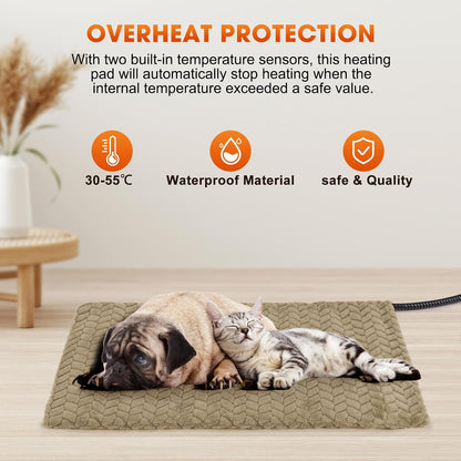 Heated Dog Bed, 28''x20'' Waterproof Cat Heating Pad with Timer Temperature Adjustable, Indoor Heated Electric Pet Bed for Cats Dogs, Auto Power-Off, Anti-bite Pet Heated Pad, Medium