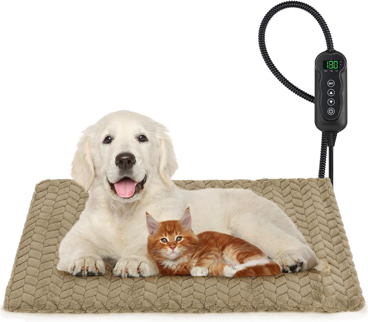 Heated Dog Bed, 28''x20'' Waterproof Cat Heating Pad with Timer Temperature Adjustable, Indoor Heated Electric Pet Bed for Cats Dogs, Auto Power-Off, Anti-bite Pet Heated Pad, Medium