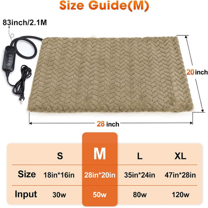 Heated Dog Bed, 28''x20'' Waterproof Cat Heating Pad with Timer Temperature Adjustable, Indoor Heated Electric Pet Bed for Cats Dogs, Auto Power-Off, Anti-bite Pet Heated Pad, Medium