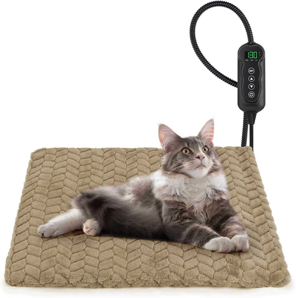 Heated Dog Bed, 28''x20'' Waterproof Cat Heating Pad with Timer Temperature Adjustable, Indoor Heated Electric Pet Bed for Cats Dogs, Auto Power-Off, Anti-bite Pet Heated Pad, Medium