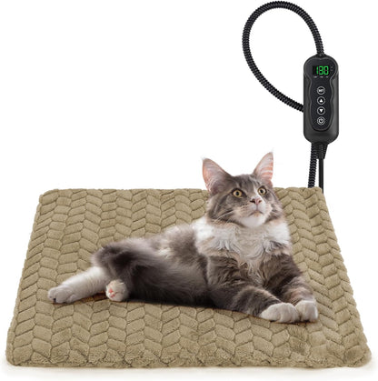 Heated Dog Bed, 28''x20'' Waterproof Cat Heating Pad with Timer Temperature Adjustable, Indoor Heated Electric Pet Bed for Cats Dogs, Auto Power-Off, Anti-bite Pet Heated Pad, Medium