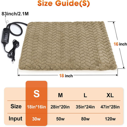 Heated Dog Bed, 28''x20'' Waterproof Cat Heating Pad with Timer Temperature Adjustable, Indoor Heated Electric Pet Bed for Cats Dogs, Auto Power-Off, Anti-bite Pet Heated Pad, Medium
