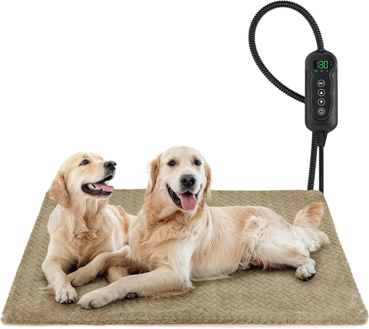 Heated Dog Bed, 28''x20'' Waterproof Cat Heating Pad with Timer Temperature Adjustable, Indoor Heated Electric Pet Bed for Cats Dogs, Auto Power-Off, Anti-bite Pet Heated Pad, Medium
