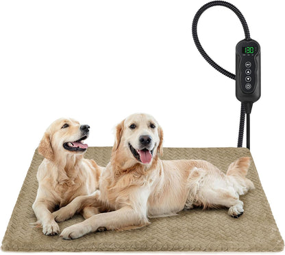 Heated Dog Bed, 28''x20'' Waterproof Cat Heating Pad with Timer Temperature Adjustable, Indoor Heated Electric Pet Bed for Cats Dogs, Auto Power-Off, Anti-bite Pet Heated Pad, Medium
