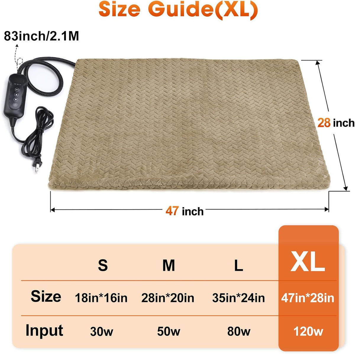 Heated Dog Bed, 28''x20'' Waterproof Cat Heating Pad with Timer Temperature Adjustable, Indoor Heated Electric Pet Bed for Cats Dogs, Auto Power-Off, Anti-bite Pet Heated Pad, Medium
