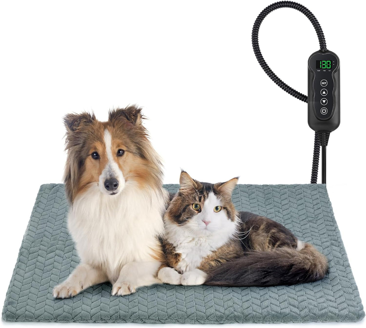 Heated Dog Bed, 28''x20'' Waterproof Cat Heating Pad with Timer Temperature Adjustable, Indoor Heated Electric Pet Bed for Cats Dogs, Auto Power-Off, Anti-bite Pet Heated Pad, Medium