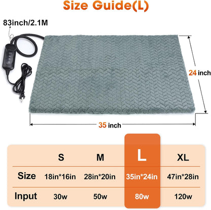 Heated Dog Bed, 28''x20'' Waterproof Cat Heating Pad with Timer Temperature Adjustable, Indoor Heated Electric Pet Bed for Cats Dogs, Auto Power-Off, Anti-bite Pet Heated Pad, Medium