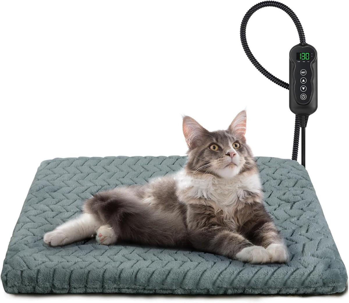 Heated Dog Bed, 28''x20'' Waterproof Cat Heating Pad with Timer Temperature Adjustable, Indoor Heated Electric Pet Bed for Cats Dogs, Auto Power-Off, Anti-bite Pet Heated Pad, Medium