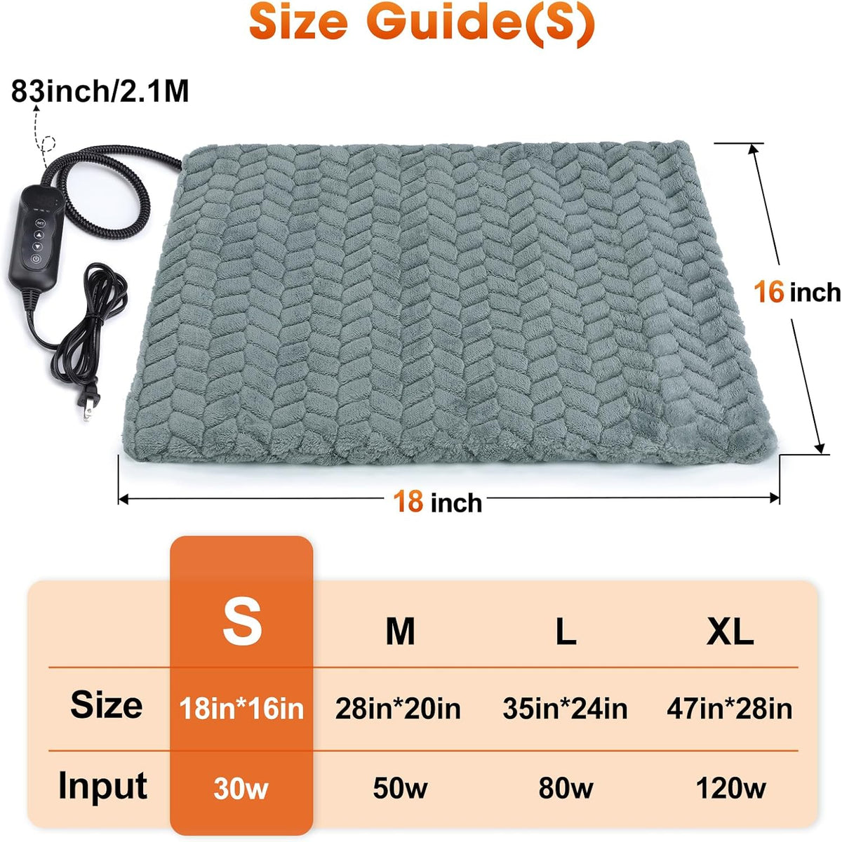 Heated Dog Bed, 28''x20'' Waterproof Cat Heating Pad with Timer Temperature Adjustable, Indoor Heated Electric Pet Bed for Cats Dogs, Auto Power-Off, Anti-bite Pet Heated Pad, Medium