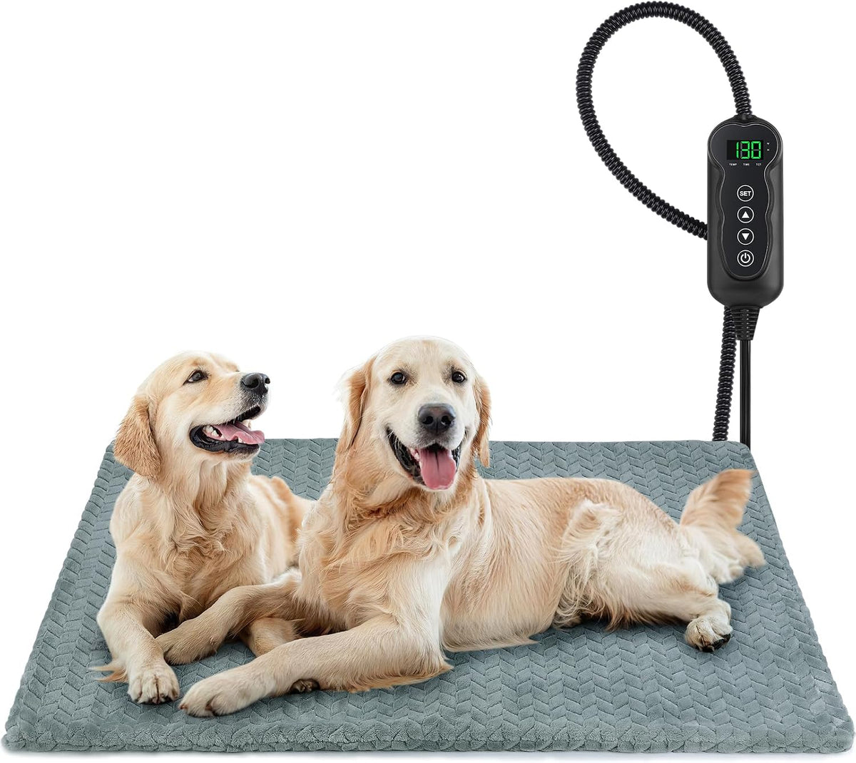 Heated Dog Bed, 28''x20'' Waterproof Cat Heating Pad with Timer Temperature Adjustable, Indoor Heated Electric Pet Bed for Cats Dogs, Auto Power-Off, Anti-bite Pet Heated Pad, Medium